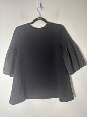 EDIT Black Half Bell Sleeve Back Zip Special Occasion Top Sz XS